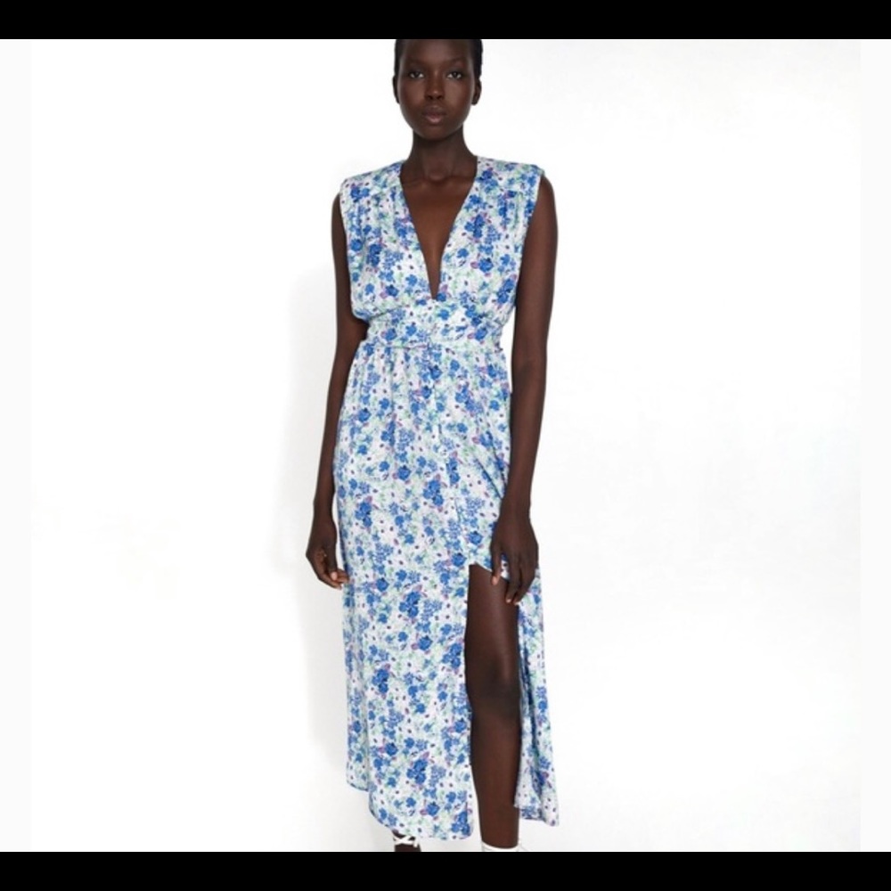 Zara Printed Midi Dress Blue Floral 8342/332